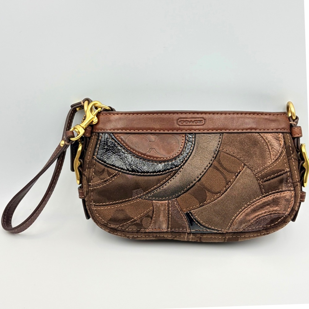 Vintage Coach Zoe Patchwork Y2K Mini Bag Metallic Gold Brown Top Handle Wristlet - Picture 11 of 15